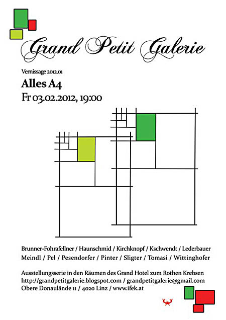 Flyer zur Ausstellung "Alles A4 - Everything A4" in der Grand Petit Galerie in Linz