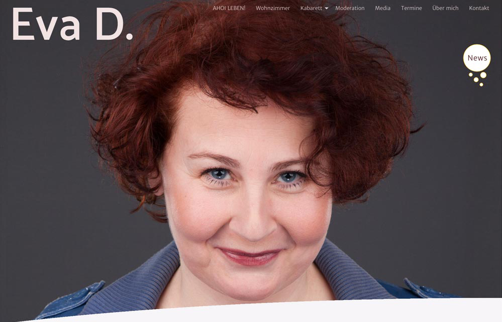 Screenshot Website Eva D. - Design and coding by Wolfgang Kschwendt - Foto John Peres