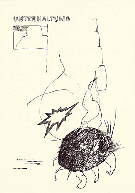 Wolfgang Kschwendt, drawing, "unterhaltung", A4, ballpoint on paper