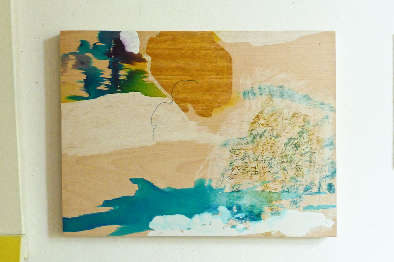 Wolfgang Kschwendt: "farnmor (äugt verrät kein sterbenswort)", 60 x 45 cm, oilcrayon, ink, paint, coloured pencil, wood - 2020