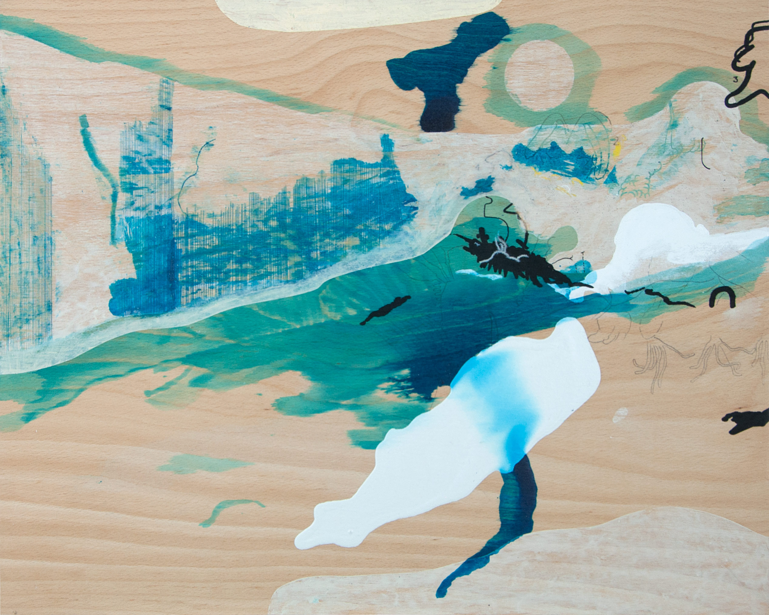 Wolfgang Kschwendt: "Blaupause", mixed media on wood, 50 x 40 x 3 cm, 2021