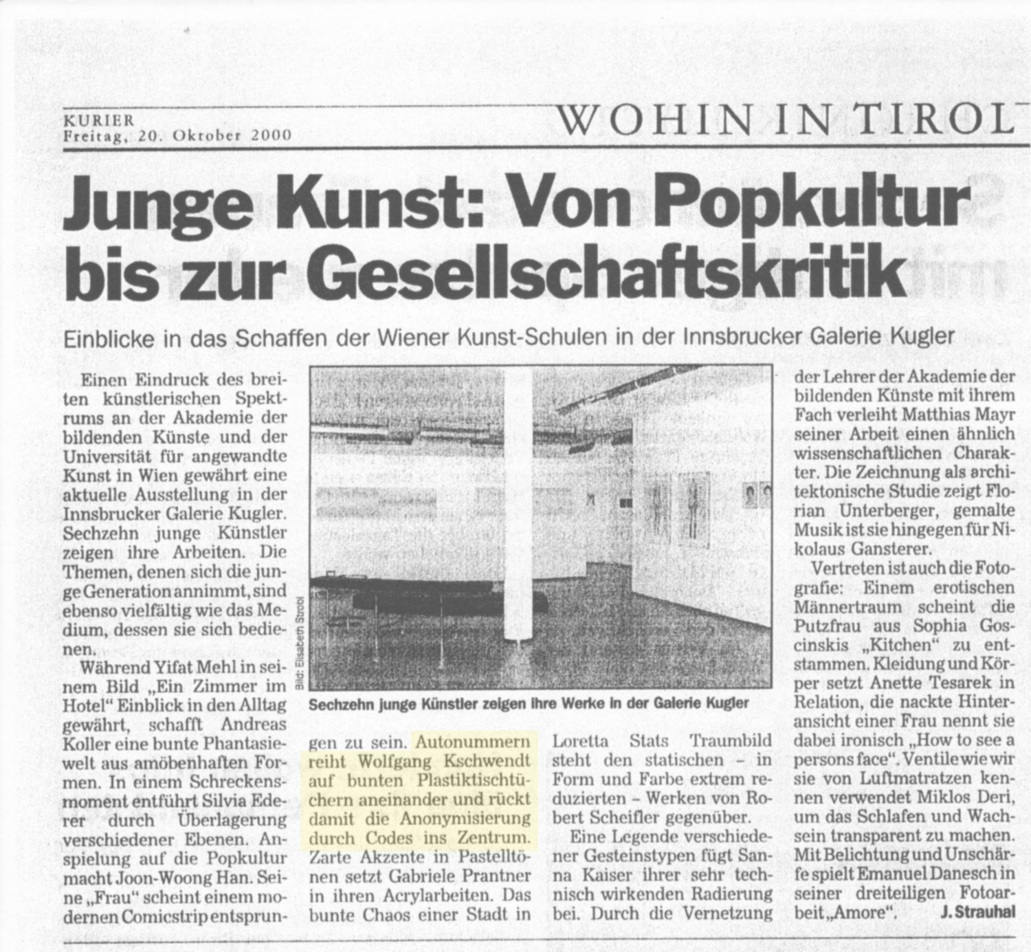 Kurier-Artikel Junge Kunst 2000