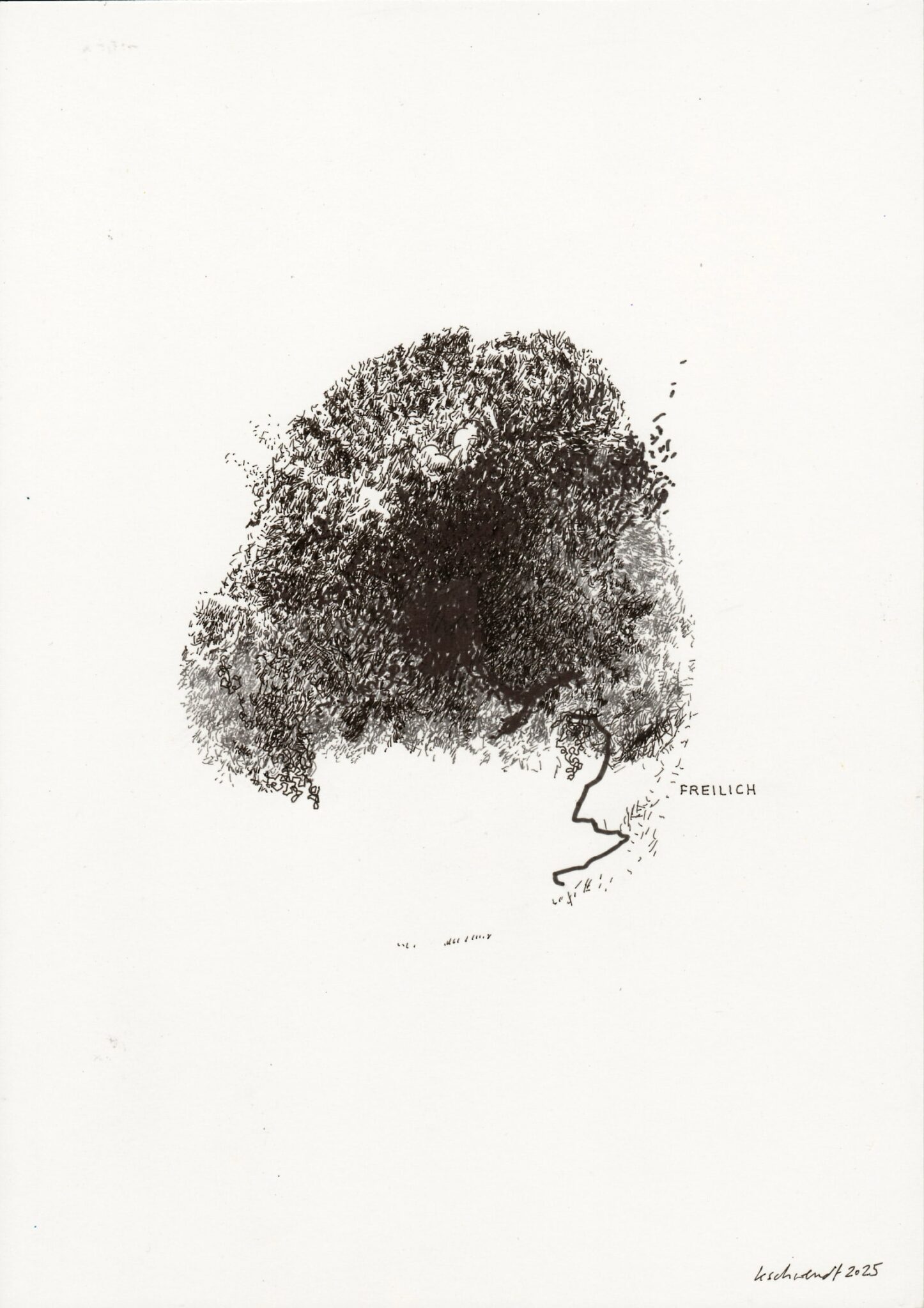 Picture by Wolfgang Kschwendt: „Freilich“, mixed media on 615g cardboard, DINA4, 2025
