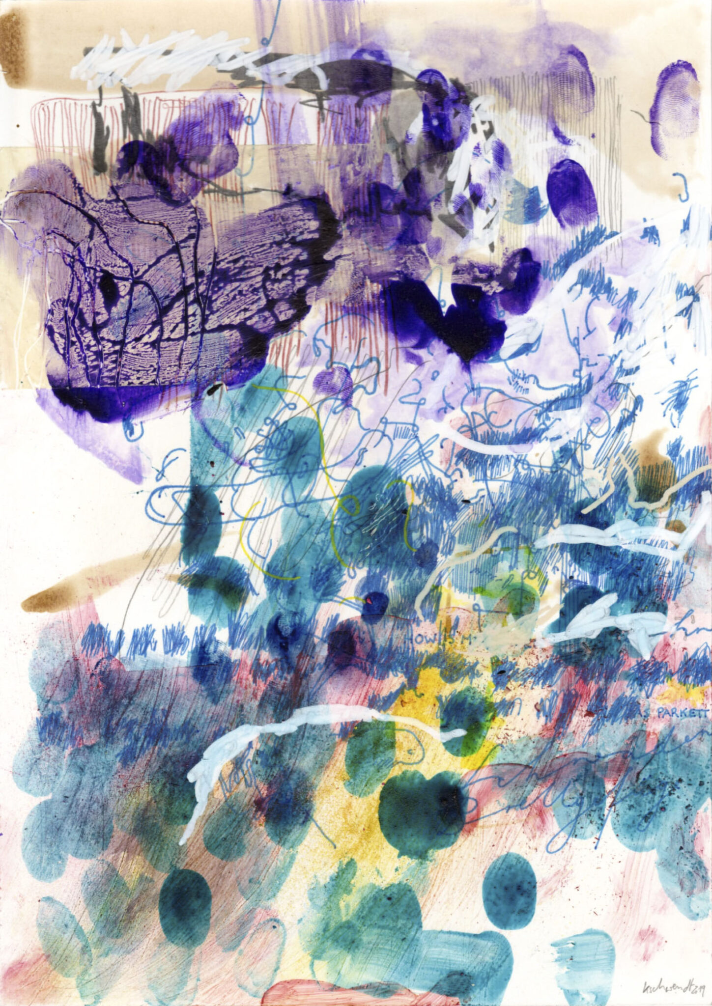Picture by Wolfgang Kschwendt: „How is my burden“, mixed media on 615g cardboard, DINA4, 2025