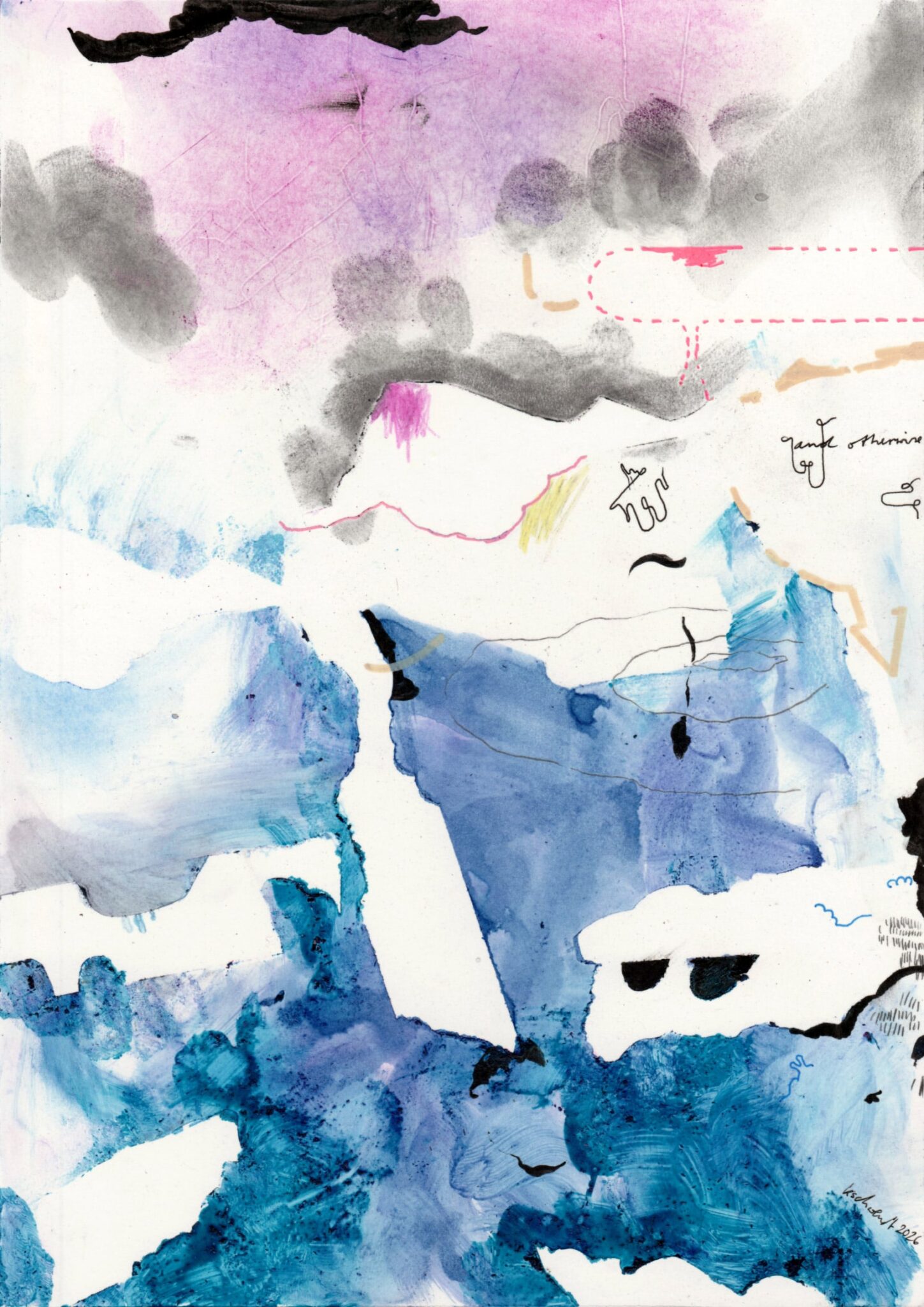 Picture by Wolfgang Kschwendt: „And otherwise“, mixed media on 615g cardboard, DINA4, 2026